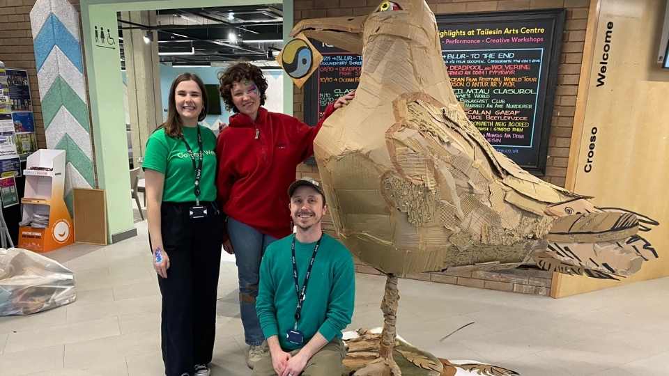 Go Green week celebration picture with the fairtrade sculpture. 